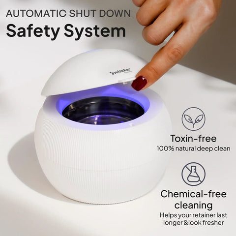 ShinePod Ultrasonic Retainer Cleaner With UV Light For Dental Pods Quick 5 Minute Deep Clean Bacteria Virus Plaque Removal Chemical Free Sanitizer For Braces Retainers And Aligners, open white pod