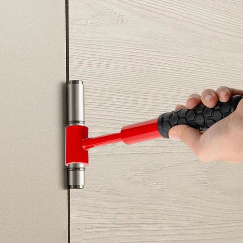 4 In 1 Door Hinge Gap Adjuster being used on a door hinge, showcasing its ergonomic handle and compact design for quick alignment.