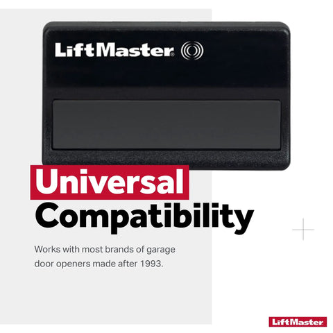 Security Plus 1 Button Garage Door Opener And Gate Remote Control Pack Of 2 Universal Compatibility With Most Brands No Fuss Setup Easy One Button Operation For Home And Gate Convenience displayed with text emphasizing compatibility.
