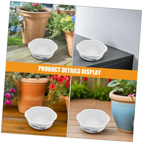 Four Piece Bowl Planter Set For Water Lilies, Lotus And Daffodils Hydroponic Flower Pots For Indoor Gardens, Low Maintenance, No Fuss Watering, Easy Decor For Home Or Office, Versatile Plant Pot Combo white bowl planter shown in four outdoor and indoor settings