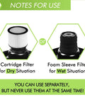Replacement Cartridge Filter Foam Sleeve For 5 Gallon Wet Dry Vacuums Compatible chart for dry and wet use situations.
