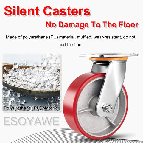 Tough As Nails 8 Inch Heavy Duty Caster Wheel Set Of 4, showing a swivel caster with red polyurethane wheel and shiny metal base.