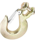 2 Pack 1/2 Inch G70 Forged Steel Clevis Grab Hook With Safety Latch close-up view, showcasing zinc plated material and secure latch.