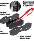 Brake Caliper Press Tool Set With 360 Degree Swing Ratchet Expander For Disc Brakes showing reversible ratchet and adapter plates