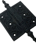 Close-up of 2 Pack Victorian Steeple Tip Ornate Hinges For Cabinets And Doors Heavy Duty Cast Wrought Iron With Hammered Finish
