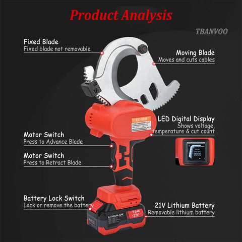 Cordless Electric Ratchet Wire Cutter Pro Grade Cable Cutter For Copper And Aluminum Wires 50 75 85 95mm Size 21V 5.0Ah