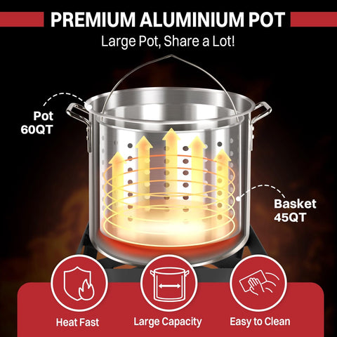 60 Quart Crawfish Boiler Outdoor Seafood Boil Kit With Dustproof Cover And 12 Inch Skimmer Included 110000 BTU Propane Jet Burner CSA Regulator