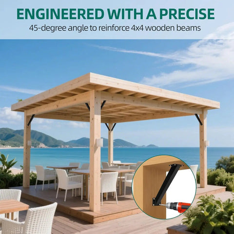 Beefy 45 Degree Angle Brackets Kit For Wood Structures Inside Mount Beams For Pergola Porch Riser Beams Six Pack Heavy Duty Steel Stable Post Support Warp Resistant