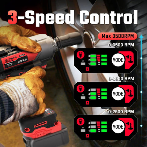 Built Tough Half Inch Cordless Impact Wrench Delivers Serious Grunt For Auto Work Compatible With Milwaukee 18V Batteries features 3-speed control.