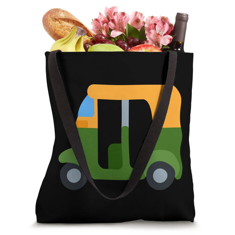 Fresh Auto Rickshaw Costume Tote Bag For Men Women And Kids Lightweight 16 Inch Spun Polyester Canvas style with groceries inside