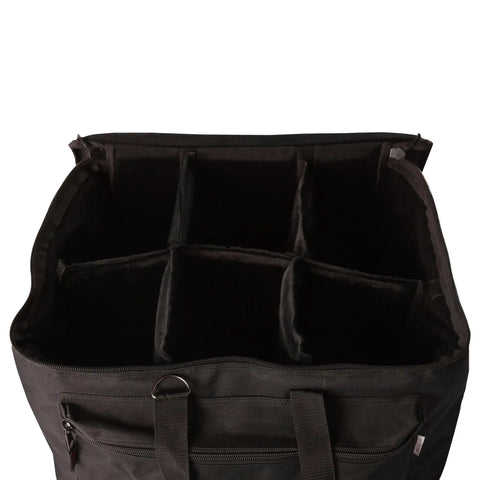 Heavy Duty Black Drum Hardware Gig Bag With Slick Foam Padding And Adjustable Divider Percussion Accessory Case for organized gear stashing.
