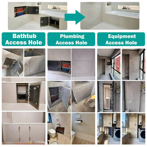 Rock Solid Invisible Drywall Access Panel Kit Featuring Slick Steel Build And Effortless Press To Pop Opening for Bathtub, Plumbing, and Equipment access through hidden openings.