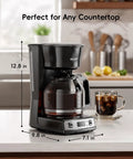 12 Cup Drip Coffee Maker With Electric Grinder Combo, Programmable 24 Hour Brew Timer on a kitchen countertop