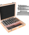 All In One Keyway Broach Kit With 5 Broaches 18 Bushings And 7 Shims 30 Pieces Rectangular Broaching Set open in wooden box