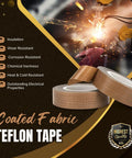 Rolls of coated fabric Teflon tape, highlighting insulation, wear resistance, and heat resistance; industrial background.