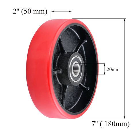 Pair Of Pallet Jack Steering Wheels 7x2 Inches Poly Tread Red With Preinstalled Bearings Axle And Fasteners For Quick Easy Swap In Replacement Parts For Industrial Pallet Jacks And Workshops Heavy Duty