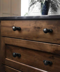 Killer 6-Pack Matte Black Cabinet Knobs With Backplates Solid Zinc Alloy Single Hole Drawer Pulls For Kitchen Cabinets And Dressers on wooden dresser.