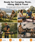 Collage of Folding Grill Table With Mesh Desktop For Camping And Outdoor Use in various outdoor settings.