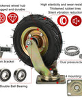 Built Like A Tank Set Of Four Heavy Duty Pneumatic Casters Rated 1500 Lbs With Silent Rubber Tires close-up of durable thick rubber tire and metal bracket