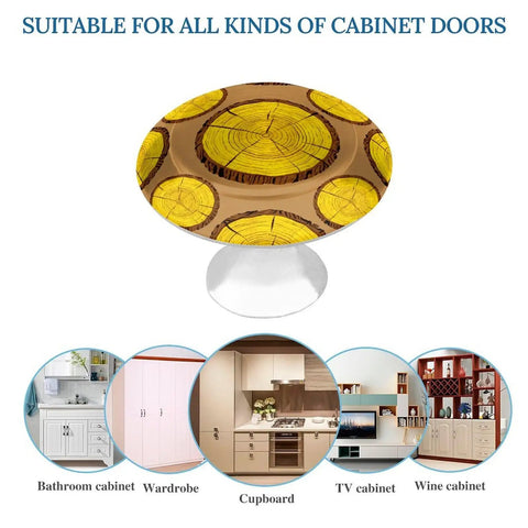 Decorative round brown wood pattern knob with yellow tree rings for cabinets, suitable for kitchen and wardrobe use