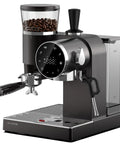 Badass 20 Bar Espresso Machine With Led Touch Control And Adjustable Burr Grinder For Pro Extraction, black design with built-in grinder.