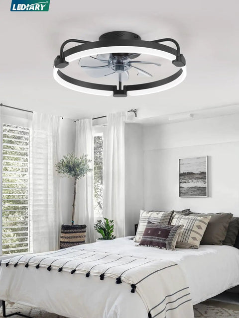 Ceiling Fan With Lights And Remote And App Control 20 Inch Low Profile Flush Mount Fandelier Slick Dimmable LED Light