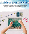 DIY Mosaic Kit For Adults With Sea Glass And Resin, Turtle Design in frame, hands creating mosaic art, tools and materials visible