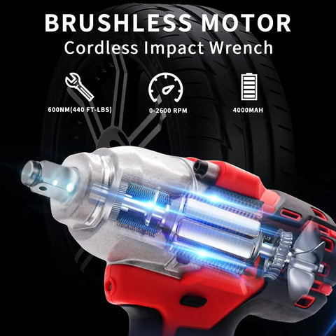 Cordless Half Inch Brushless Impact Wrench Kit With 450 Foot Pounds Torque, 3.0Ah Battery, Fast Charger, Four Drive Sockets, Built Tough For Cars, Home DIY Projects, And Heavy Duty Auto Repairs