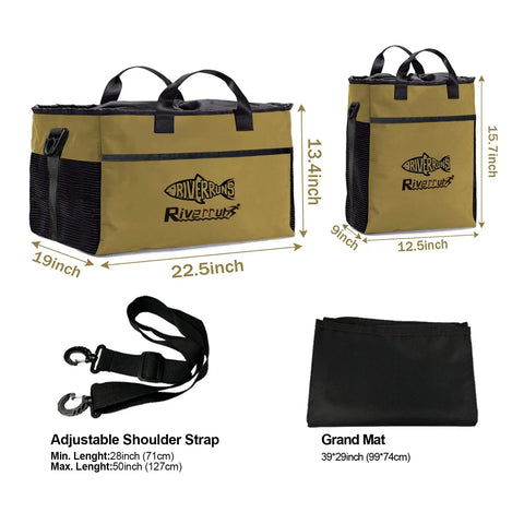 Vented Wader Bag With Mesh Panels For Fishing And Hunting, Water Resistant 108L Gear Tote, Khaki XL with strap and mat