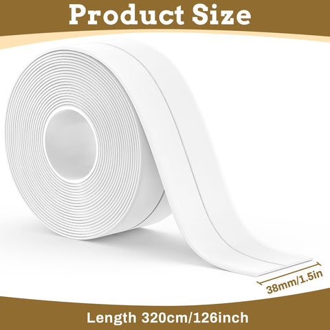 Waterproof Self Adhesive Caulk Tape 3 Roll Set 1.5 Inch By 10.5 Foot Sealant Strip product size in white PVC