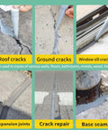Tough As Nails Waterproof Self Leveling Sealant For Deep Crack Repair And Patching applied to various cracks in roofs, ground, and seams.