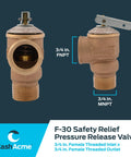 Three Quarter Inch F 30 Safety Relief Valve For Hot Water Heaters And Boilers Brass Push To Connect Pressure Release Fitting For Storage Tanks And Water Heaters Reliable Brass Plumbing Valve Model 20166 0030 By Cash Acme