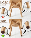 Before and after comparison of chair legs with 48 Pack Half Inch Brown Self Adhesive Felt Pads For Chair Legs Cabinet Doors Heavy Duty Round Furniture Protectors Easy Peel Stick Floor Savers With Insanely Smooth Glide And Zero Drag Setup.