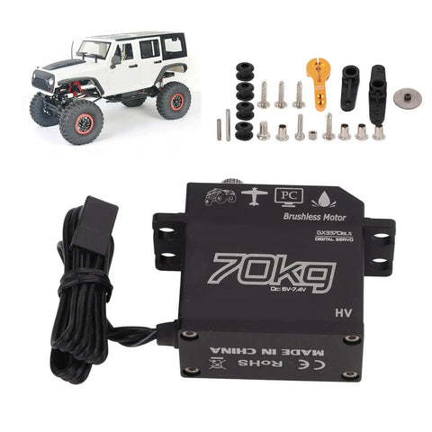 Beast Mode 70Kg Brushless Digital Servo with IP67 housing and stainless steel gears for 1/8 and 1/10 RC crawlers.