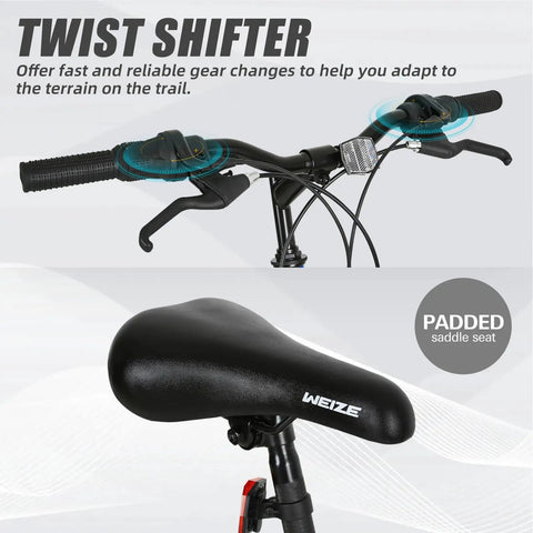 24 Inch Kids Mountain Bike With Dual Full Suspension And 6 Speed Drivetrain, twist shifter and padded saddle seat