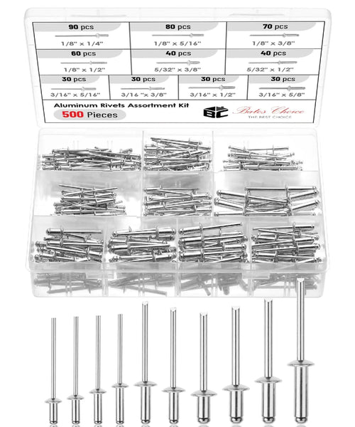 500 Piece Aluminum Pop Rivets Assortment Kit for DIY ✓