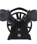 Hefty Cast Iron Twin Cylinder Replacement Air Compressor Pump Head crushing it with dual cylinders and robust design for heavy use.