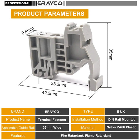 DIN Rail End Stopper Bracket For 35mm Wide Guide Rail Terminal Blocks Screw Clamp End Fixing Block Built Tough PA66 Nylon Fire Retardant
