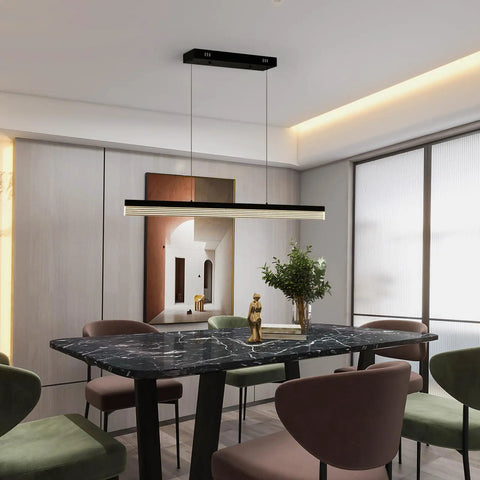 Modern LED Chandelier Pendant Light With Dimmable Linear Design in a dining room setting