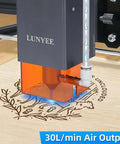 LUNYEE air assist pump for laser cutter, 30 L/min output, black unit with orange base, fits D1 Pro/D1