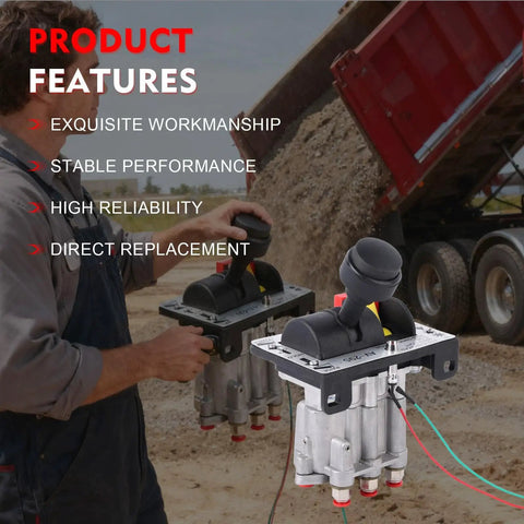 Power Take Off PTO Hoist Control Valve With Air Shift And Light Switch near dump truck, hand holding for installation