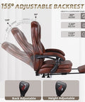 Big And Tall Office Chair With Foot Rest, Ergonomic High Back PU Leather Reclining Desk Chair For Heavy Folks, 155° recline