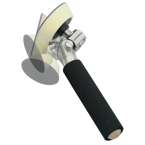 Ergonomic Handheld Bowl Sander Kit For Wood Turning Works Magic On Convex And Concave Surfaces With Easy Angle Swaps and a foam handle.