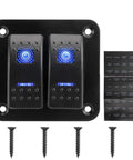 12-24V Boat Switch Panel Illuminated Rocker Switch Aluminum Prewired Dash Panel With 2 Gang Toggle Switches On Off 5 Pin LED
