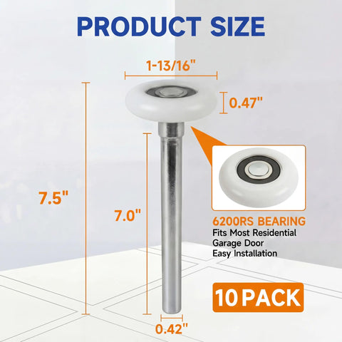 10 Pack 7 Inch Stem 2 Inch Sealed Nylon Garage Door Rollers Ultra Quiet Long Lasting High Load Uses 6200 Double Seals