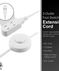 Image of Extension Cord With Footswitch And 3 Outlets, On Off Switch, Must Have For Your Work From Home Setup, 9 Foot Power Cord, ETL listed.