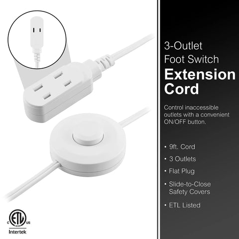 Image of Extension Cord With Footswitch And 3 Outlets, On Off Switch, Must Have For Your Work From Home Setup, 9 Foot Power Cord, ETL listed.