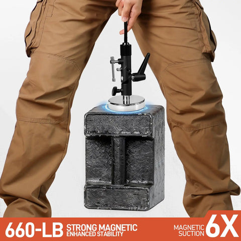 60 Inch Folding Magnetic Work Umbrella With Magnetic Base And Clamp 600Lb Suction showcased against metal surface.