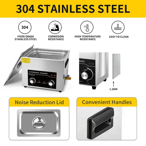 Pro Grade Ultrasonic Cleaner 15L With Knob And Timer, 6 Transducers Deliver 360W Ultrasonic Power, SUS304 tank, noise reduction lid