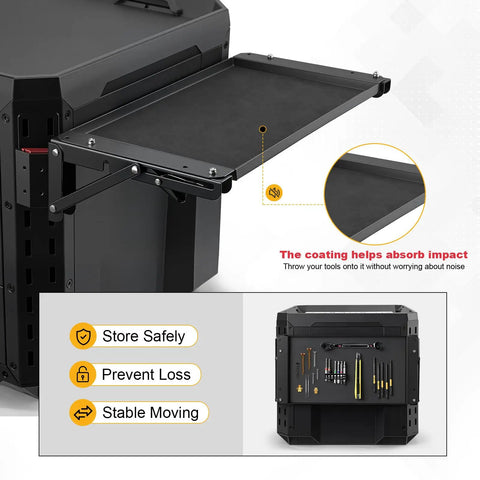 Foldable Magnetic Work Table For Tool Boxes And Garages Instant Side Workstation Space Saving Magnetic Surface For Screws And Bits No Brainer On The Jobsite Projects Cutting Measuring And Tool Placement attached to a toolbox